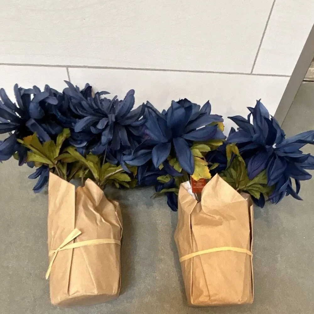 Ashland Potted Dark Blue Mum Artificial Flowers Bundle of 2